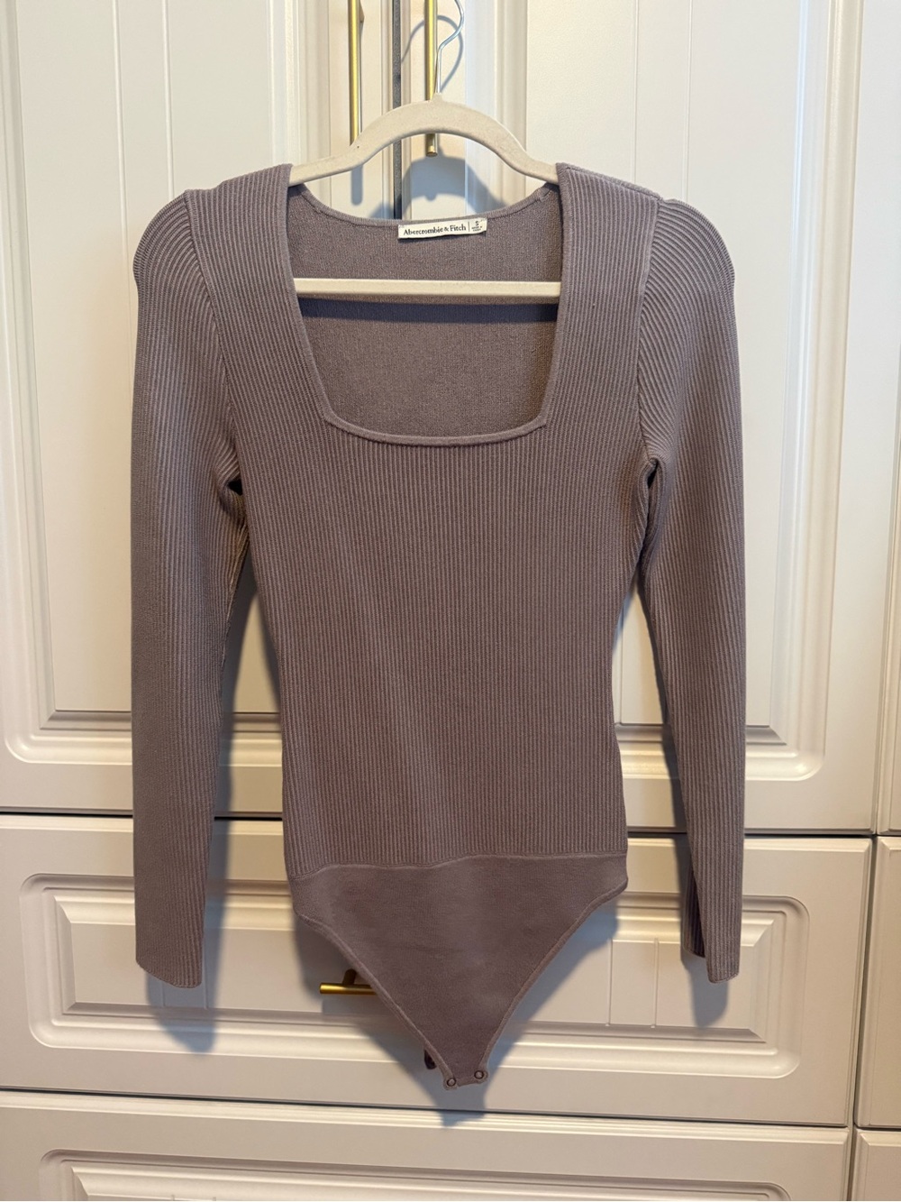 Abercrombie & Fitch Ribbed Square-Neck Bodysuit - Taupe